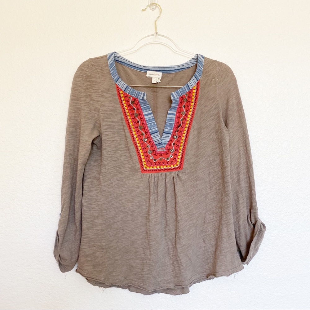 Anthropologie Meadow Rue Embroidered Button Top
